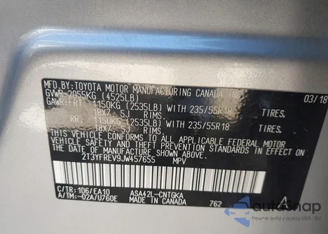 2018 Toyota Rav4 Limited from USA, damaged, VIN 2T3YFREV9JW457655